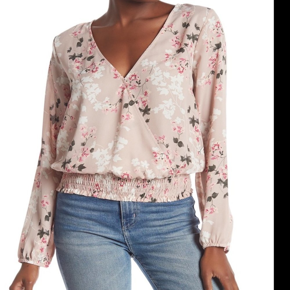 Socialite Sheer Floral Long Sleeve V-Neck Blouse